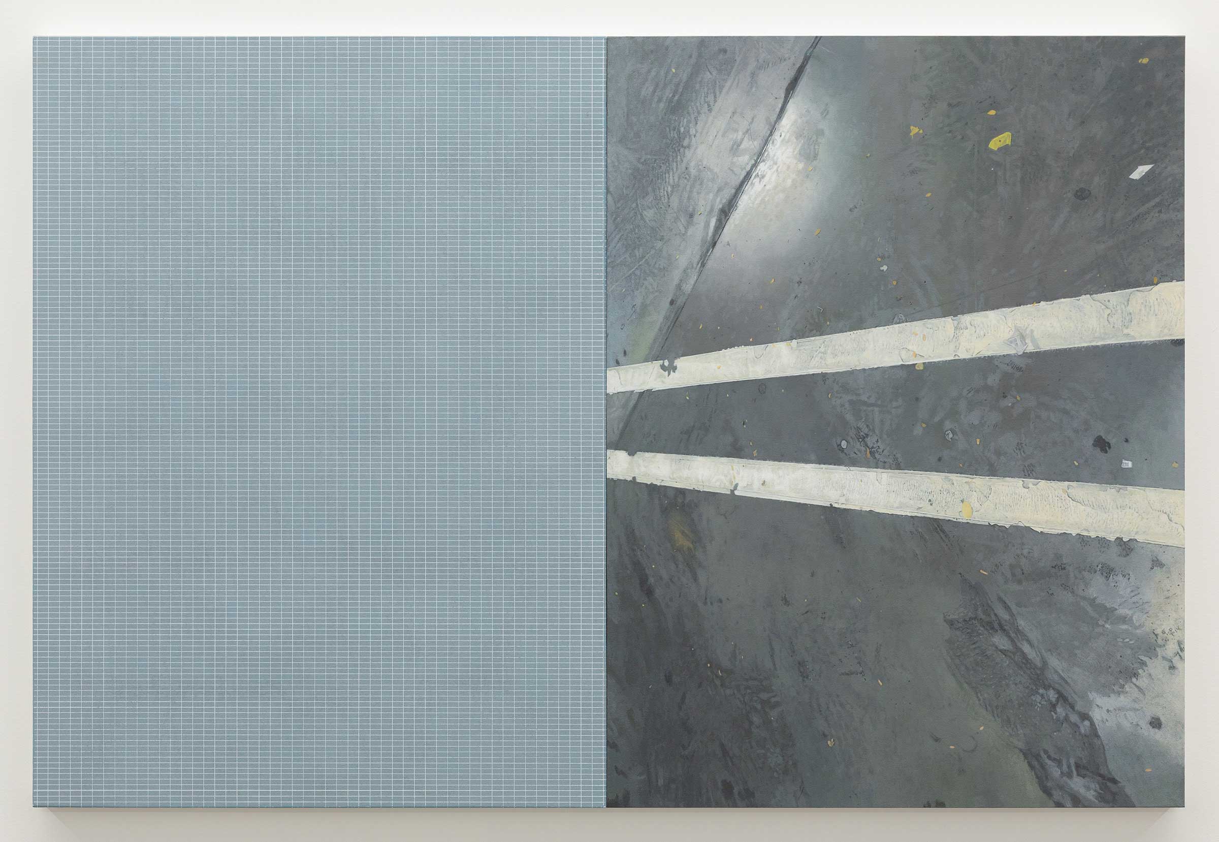 Concrete with Grid 2, 2016, acrylic on board, two parts, 69.5 x 104cm