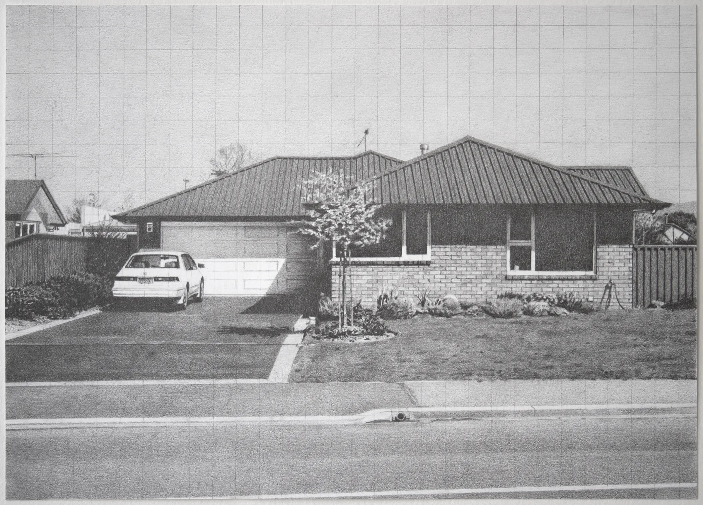  A Sunny Day in Mosgiel, 2004, graphite on paper, 21 x 29.6cm 