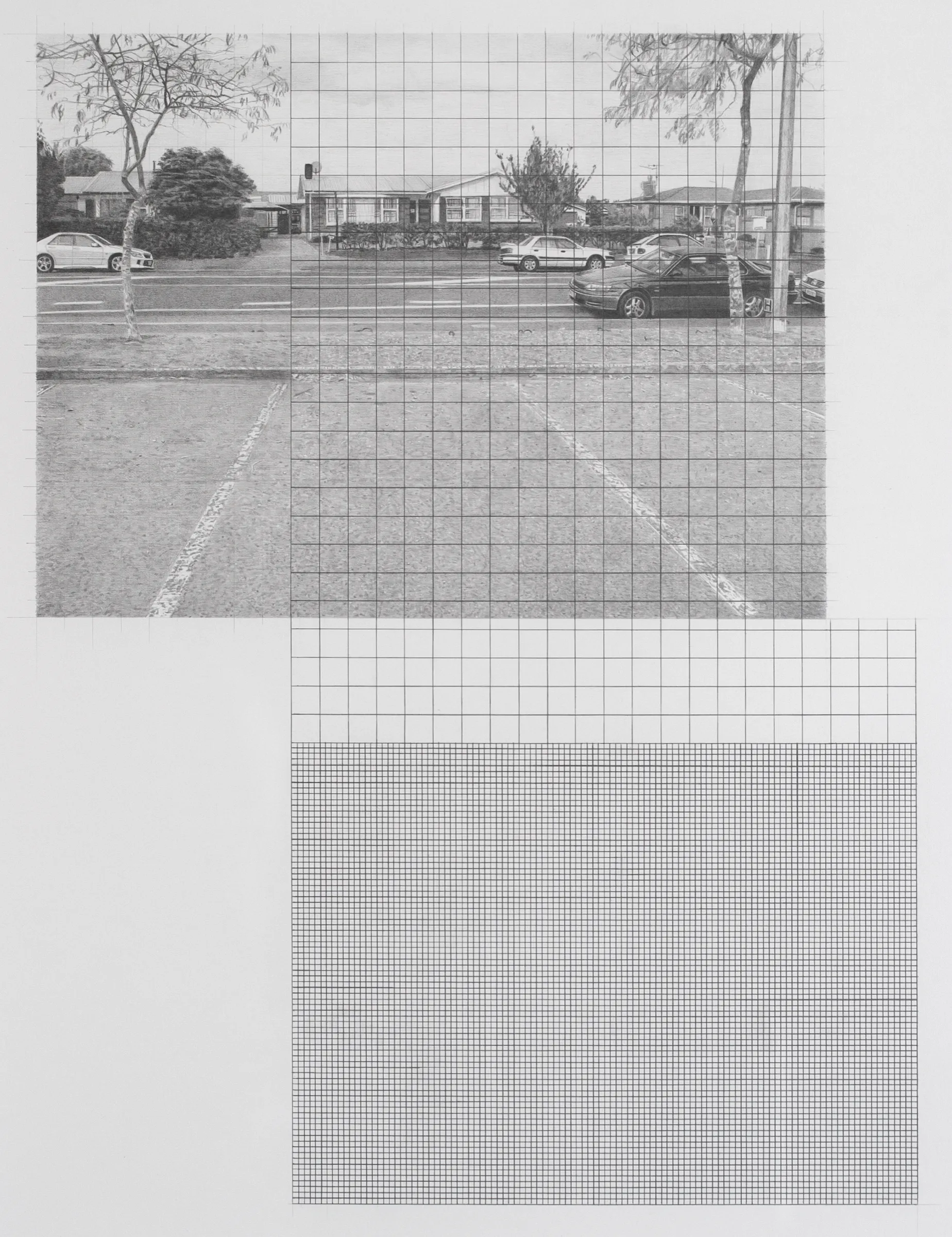  Car Park with Grid, 2009, graphite on paper, 41.2 x 31cm 