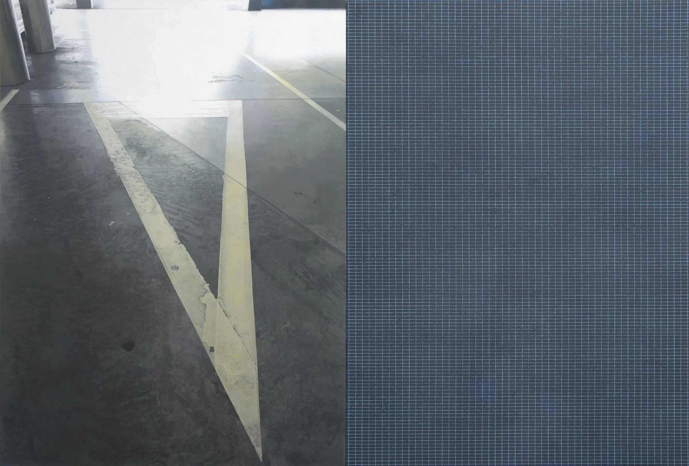  Concrete with Grid, 2016, acrylic on board, two parts, 69.5 x 104cm 