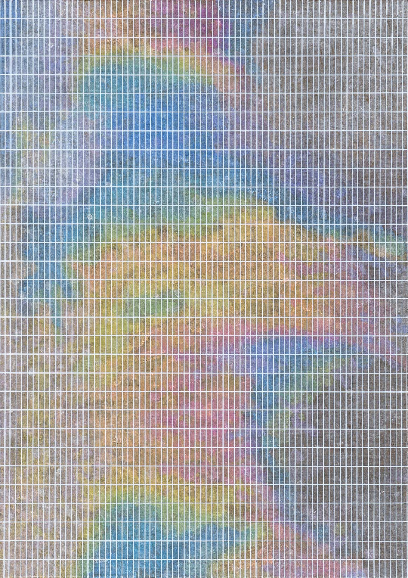Oil Slick with Grid 3, 2020, acrylic on bristol board, 310 x 220mm. Photo: Sam Hartnett