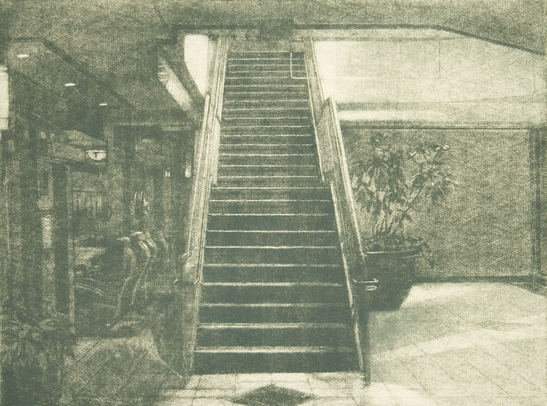  Stairs, 2009, burnished drypoint & graphite, 140 x 190mm, private collection 